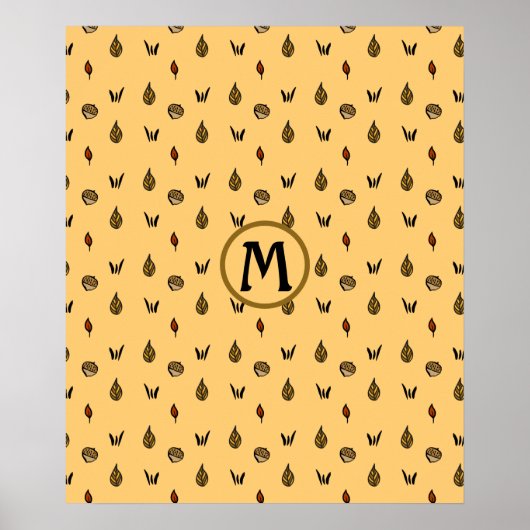 Cute Fall Leaves Acortern Pattern Custom Monogram Poster (Voorkant)