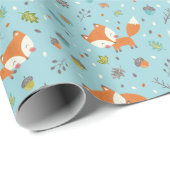 Cute Fall Mama and baby fox on blue Cadeaupapier (Rol Hoek)