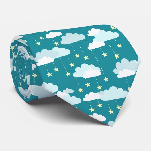 Cute Falling Stars & Clouds Pattern Stropdas (Opgerold)