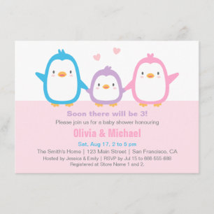 Cute Familie Pinguïn Baby Shower Uitnodigingen