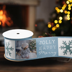 Cute Family Foto Blue Snowflake Kerstmis Lint