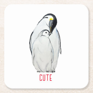 Cute family of emperor pinguins T-Shirt Vierkante Kartonnen Onderzetter