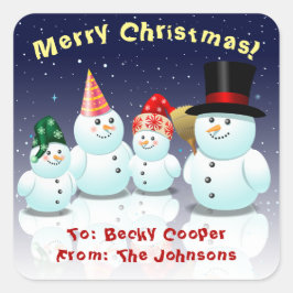 Cute Family of Snowmen Cartoon Vierkante Sticker