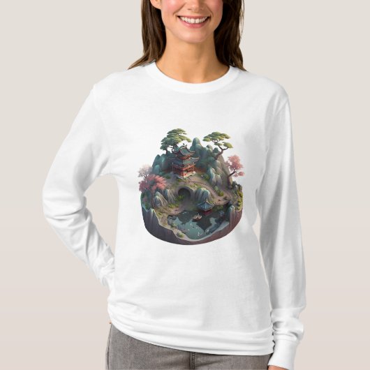 Cute Fantasy 3D Landscape Long-sleeve T-shirt (Voorkant)