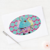 Cute Fantasy Creatur Cupcakes Illustrated Ovale Sticker (Envelop)