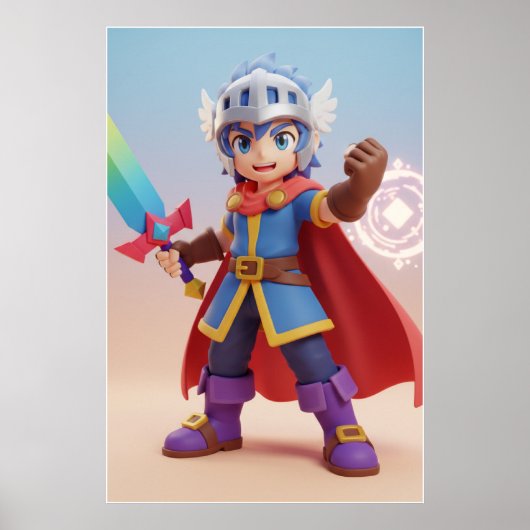 Cute Fantasy Hero Knight Art Poster (Devant)