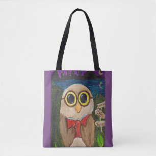 Cute Fantasy Reader Owl Folk Art Draagtas
