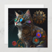 Cute fantasy steampunk cat en bloemen AI art (Voorkant / Achterkant)