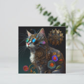 Cute fantasy steampunk cat en bloemen AI art (Staand voorkant)