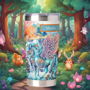 Cute fantasy unicorn voegt naam toe geïsoleerde drinkbeker