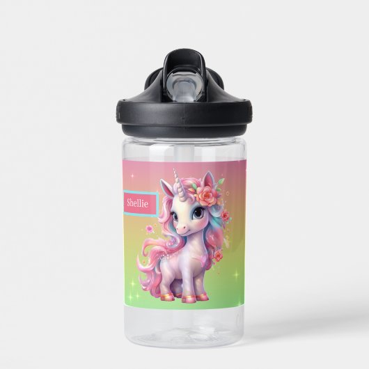 Cute fantasy unicorn voegt naam toe waterfles (Voorkant)