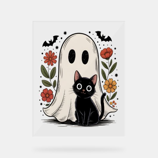 Cute Fantôme d'Halloween et chat (Recto)