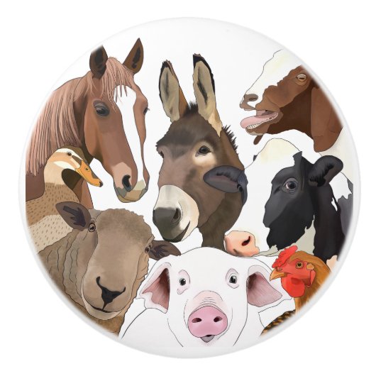 Cute Farm Animal Portrait  Keramische Knop (Voorkant)