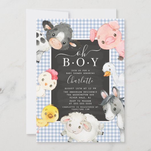 Cute Farm Animaux Douche Invitation (Devant)