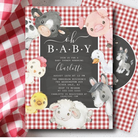 Cute Farm Animaux Douche Invitation