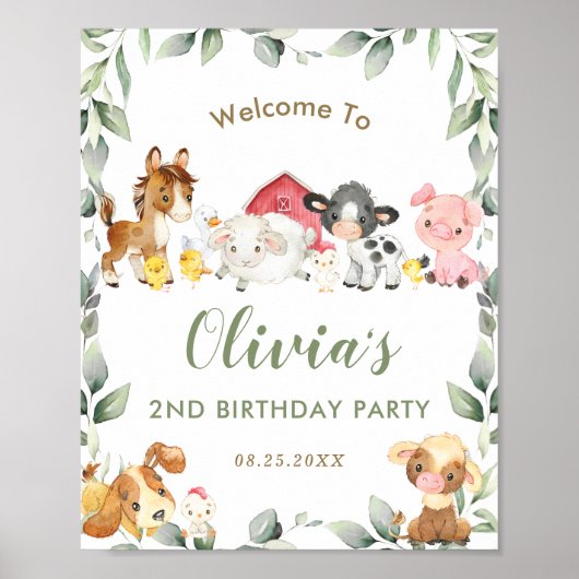 Cute Farm Animaux Verdure Anniversaire Affiche de  (Devant)