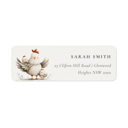 Cute Farm Mum and Baby Chick Floral Address Etiket (Voorkant)