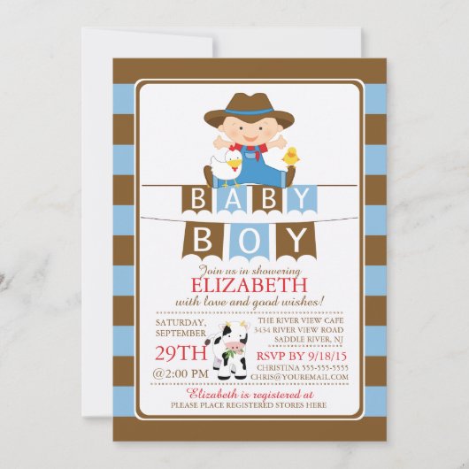 Cute Farmer Boys Baby shower Invitation (Devant)