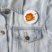 Cute Fast Cartoon Lion Button Badge (In situ)