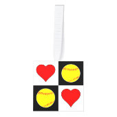 Cute Fastpitch Softball & Heart Checkered Pattern Kubus Ornament (Voorkant)