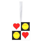 Cute Fastpitch Softball & Heart Checkered Pattern Kubus Ornament (Rechts)