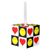 Cute Fastpitch Softball & Heart Checkered Pattern Kubus Ornament (Achter hoekig)