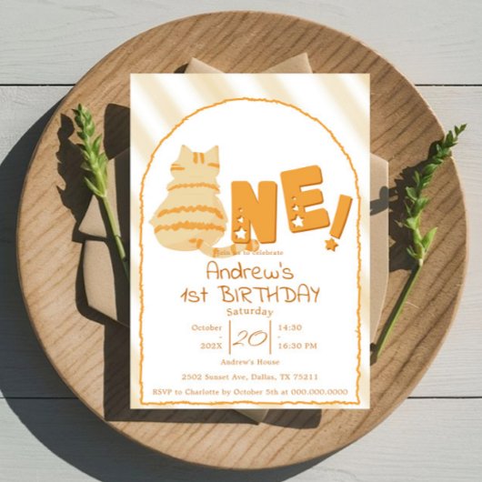 Cute Fat Orange Cat 1st Birthday Kaart