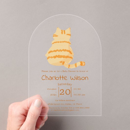 Cute Fat Orange Cat Baby Shower Acrylic Invitation (In situ (ordinateur de poche))