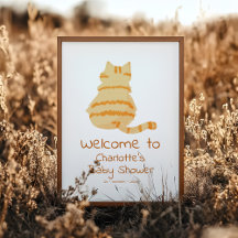 Cute Fat Orange Cat Baby Shower Welcome Sign