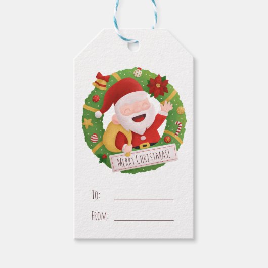 Cute Father Santa Wreate kerstcadeau-Label Cadeaulabel (Voorkant)
