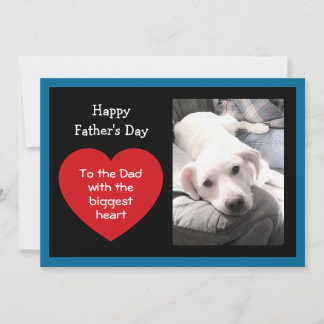 Cute Father's Day Red Message Heart Dog Photo Blue Feestdagenkaart