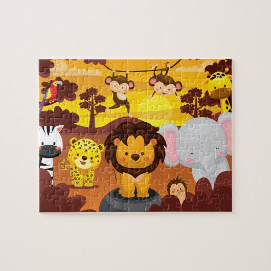 Cute Faune Jungle Animaux Enfants Puzzle (Horizontal)