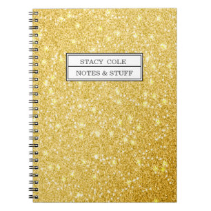 Cute Faux Glitter Gold Custom Name Notitieboek
