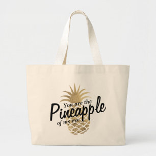 Cute faux gouden anananas grappige typografie grote tote bag