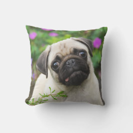 Cute Fawn Colored Pug Puppy Dog Face Pet Photo - Buitenkussen
