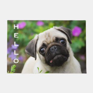 Cute Fawn Colored Pug Puppy, persoonlijk Hallo Deurmat