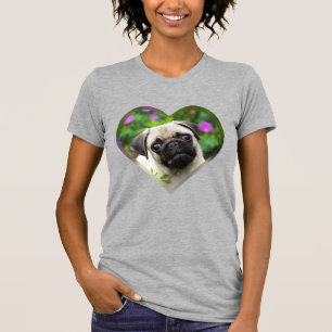 Cute Fawn Colour Pug Puppy Dog Face Pet Heart T-shirt