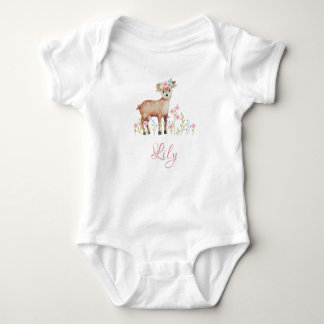 Cute Fawn Personalized Baby Girl Jersey Bodysuit