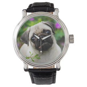 Cute fawn pug puppy horloge