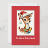 Cute Fawn Reindeer Santa Hat  Feestdagenkaart (Voorkant)