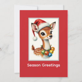 Cute Fawn Reindeer Santa Hat  Feestdagenkaart