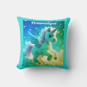 Cute Fee Baby Eenhoorn groen Glitterende Fantasie Kussen