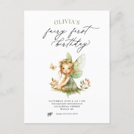 Cute Fee Eerste Verjaardagsuitnodiging Briefkaart