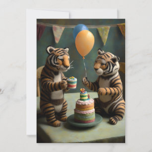 Cute Felted Tigers Birthday Flat Wenskaart Kaart