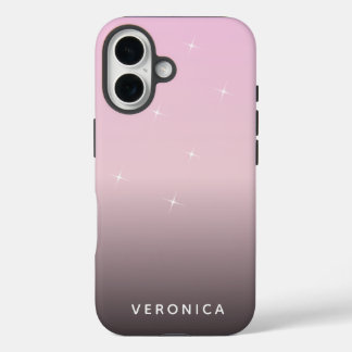 Cute Feminine Pink Black Ombre Personalized iPhone 16 Hoesje