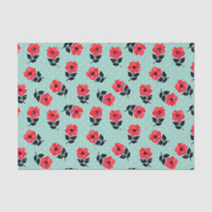 Cute Feminine Red Aqua Floral Pattern Tissuepapier