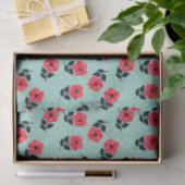 Cute Feminine Red Aqua Floral Pattern Tissuepapier (Geschenk)