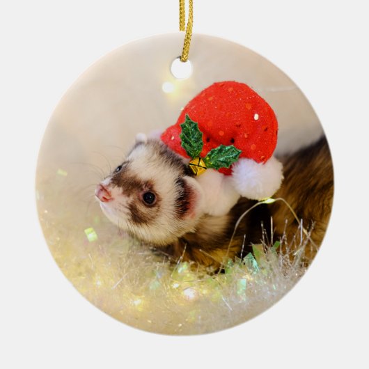 Cute Ferret in Holiday Pet kerstversiering Keramisch Ornament (Voorkant)