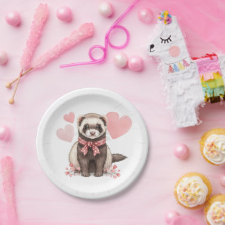 Cute Ferret Kawaii Pink Hearts Illustration Papieren Bordje