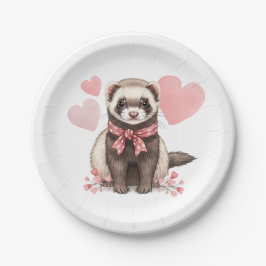 Cute Ferret Kawaii Pink Hearts Illustration Papieren Bordje
